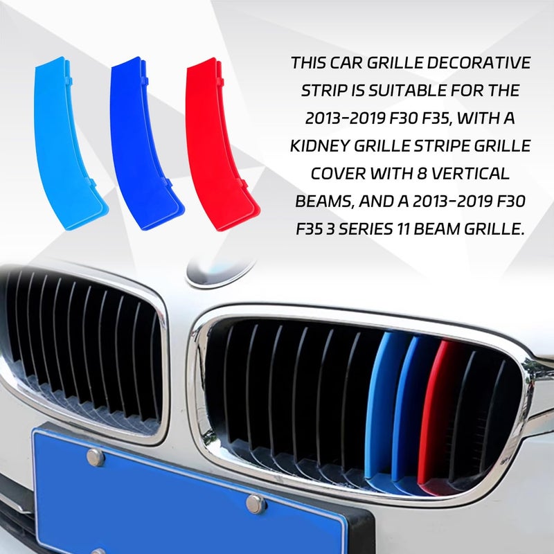 SamWinGear Grille Insert Trims for BMW Front Grill Inserts M-Colored Snap-on Grill Mesh Trims Strips for BMW 2013-2019 F30 F35 3 Series 11-Beam Grille Classic Decorative Accessories(11 Beams) - Image 2